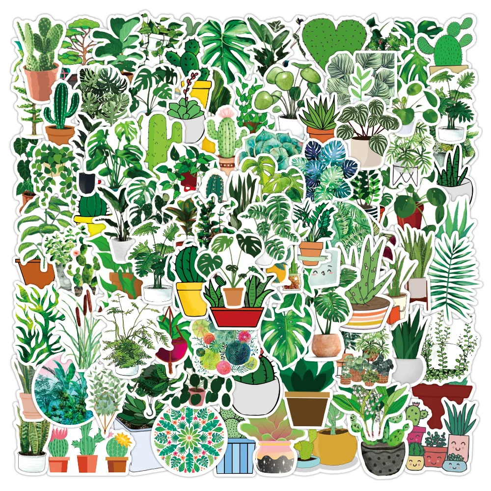 10/50/100PCS Green Potted Plant Decorative Washi Stickers Scrapbooking Stick Laptop Label Diary Stationery Album Stickers Toys