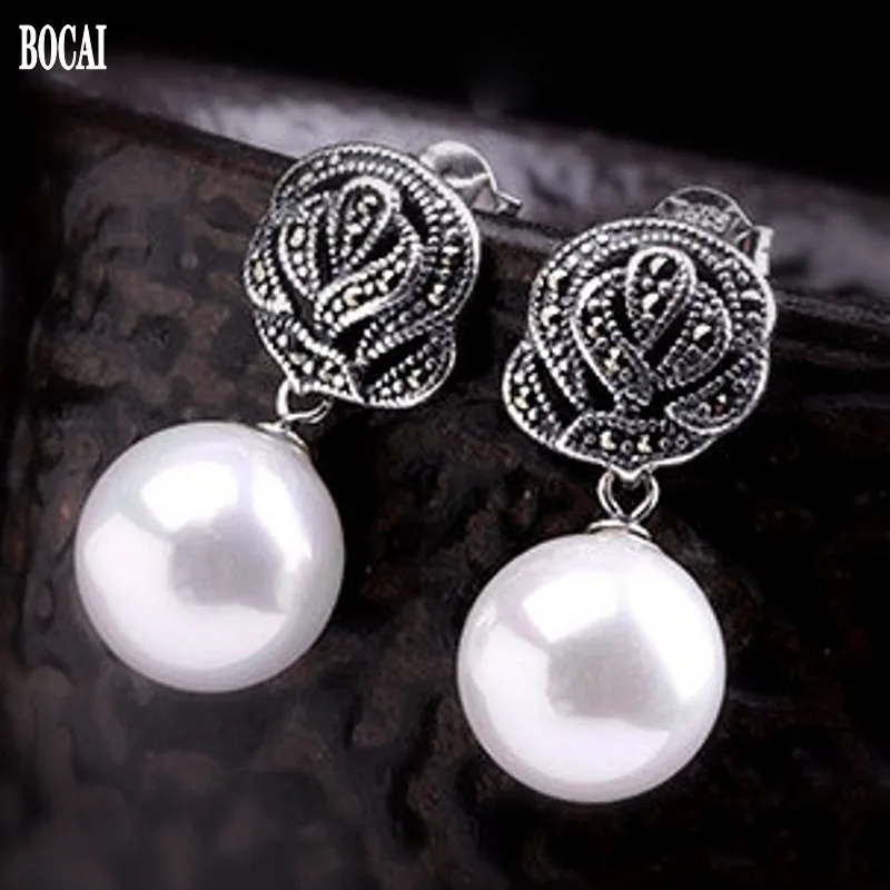 

BOCAI New Summer New Fashion Woman with Marseille Bead Earrings real pure S925 Sterling Silver Jewelry earrings for woman