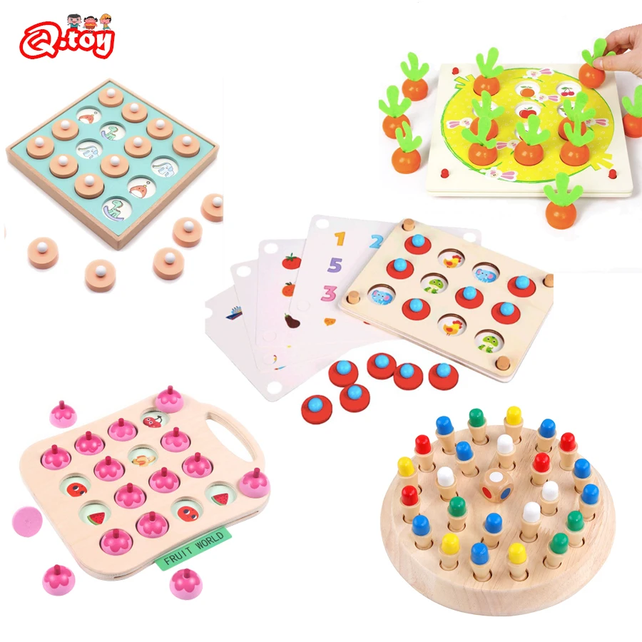 Montessori Memory Chess Puzzles Match Game Color Pattern Wooden Board Cognitive Toy Ability Learning Educational Toys For Kid