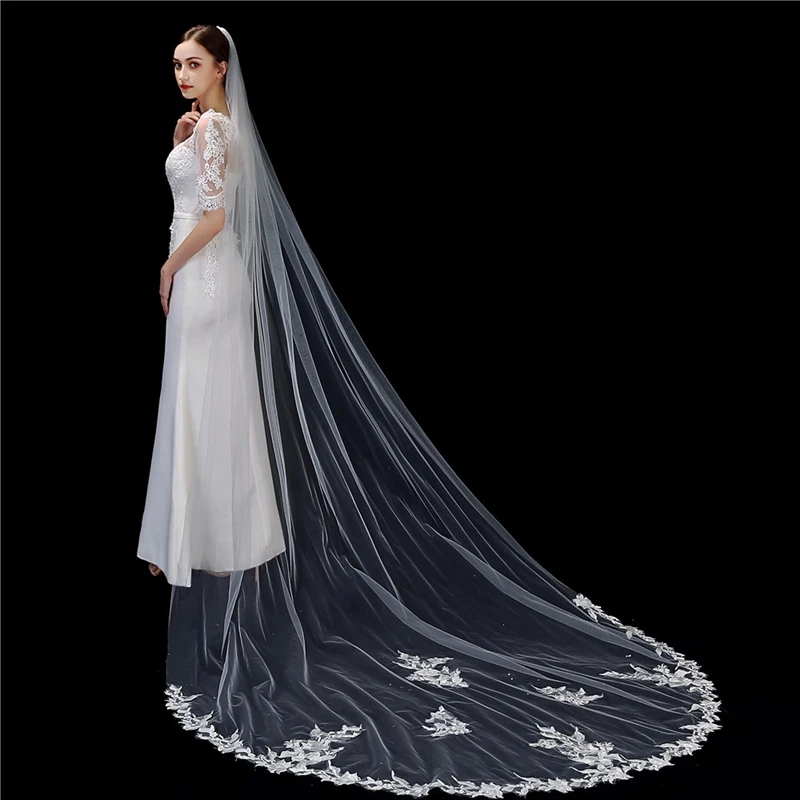 New Arrival 3 Meter Cathedral Wedding viel Long Lace Edge Bridal Veils with Comb Wedding Accessories Bride Velo novia Sluier