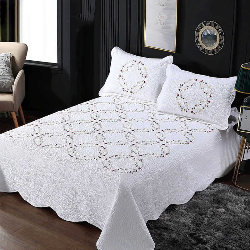 

Cotton Bedspreads on the Bed Quilts 3PC Blanket for Double Bed Corolla Embroidered Pillowcase King Size Summer Quilted Coverlet