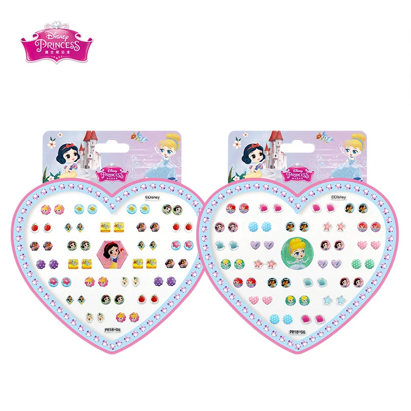 Disney-pegatinas de pendientes de cristal brillante para niños, Frozen, sirena, Rapunzel, princesa de Disney, pegatinas de pendientes de dibujos animados, juguetes para niños, regalo