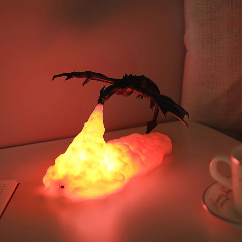 

PLA LED Night Light Lamp Fire-breathing Dinosaur 3D Printing 3.7V DC Dragon Shape Rechargeable USB Nightlights Christmas Gifts