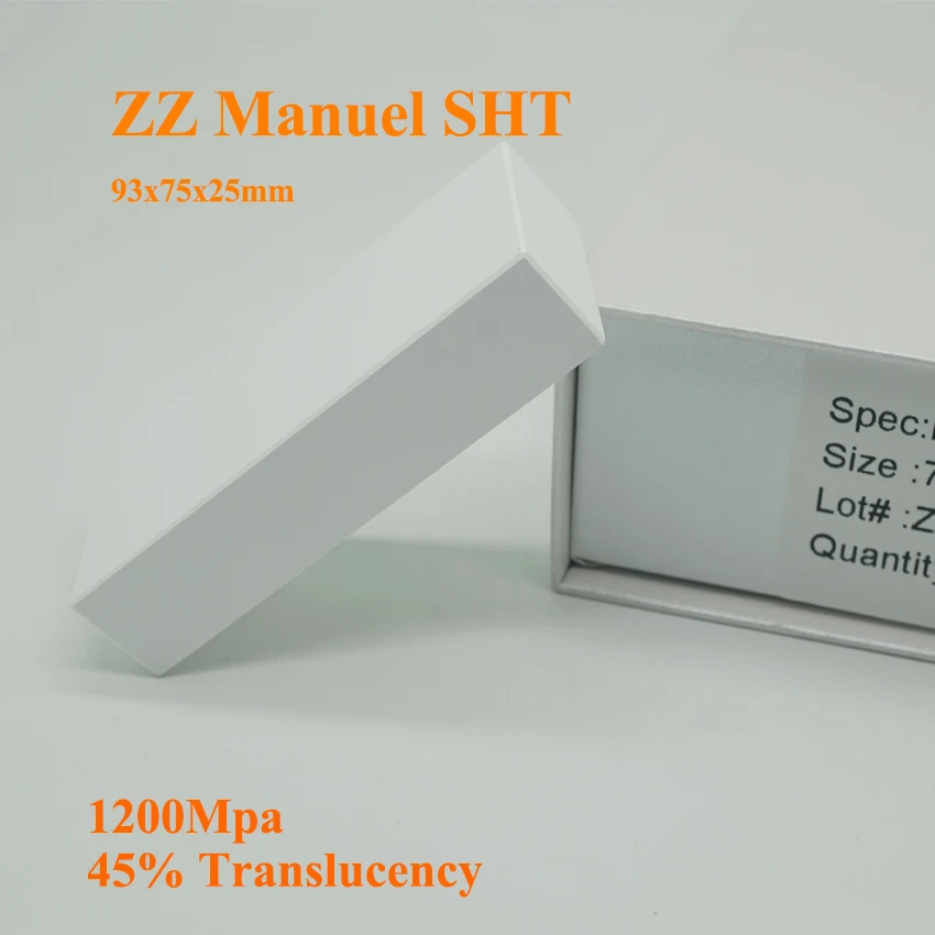 SHT Zirkonzahn Manual Dental Zirconia Block, White Zirconium 1200mpa 45% Translucency