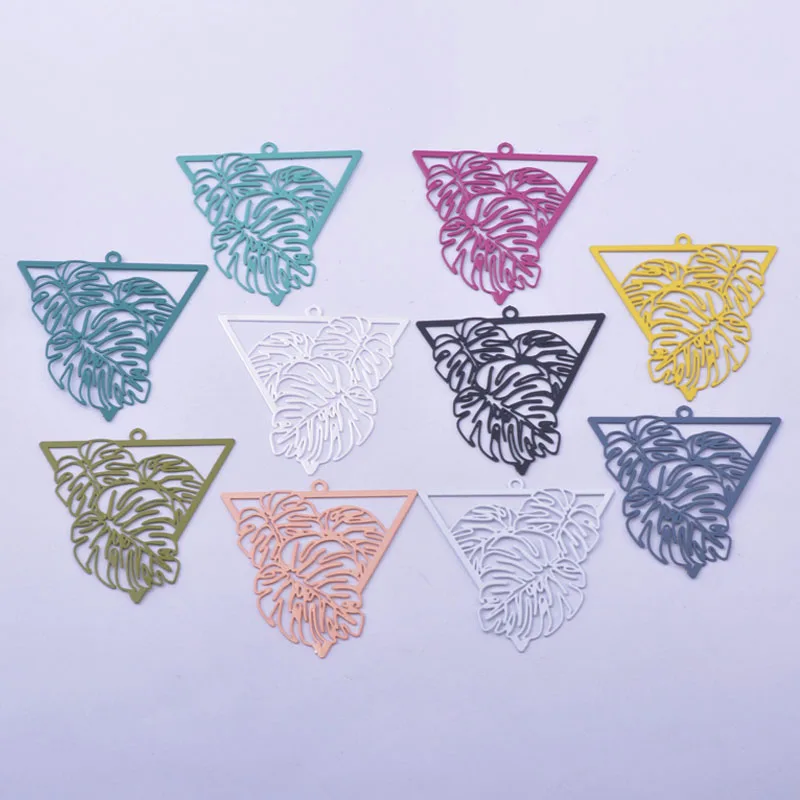 30pcs AB6556 32mm Painted Triangle Tropical leaves Charm DIY Jewelry  Earring Accessories