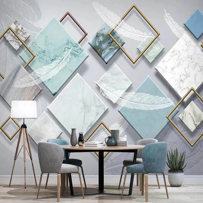 

Modern Abstract Geometric Pattern Wallpaper Custom Photo Mural Feather Marble 3D Home Decor Wall Background Wall Painting