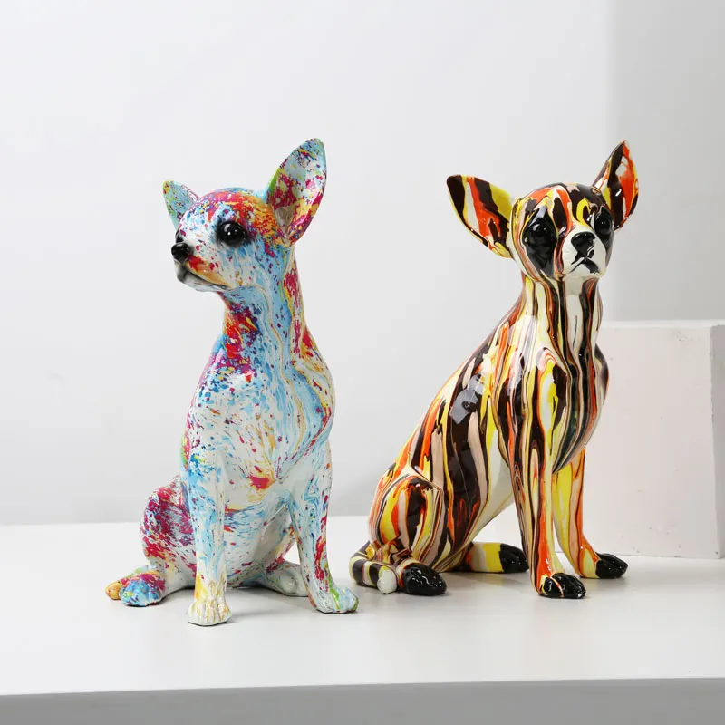 

Creative Art Chihuahua Colorful Small Ornaments Resin Dog Crafts Home Decoration Color Modern Simple Office Desktop Craft