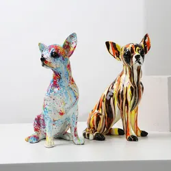 Creative Art Chihuahua Colorful Small Ornaments Resin Dog Crafts Home Decoration Color Modern Simple Office Desktop Craft
