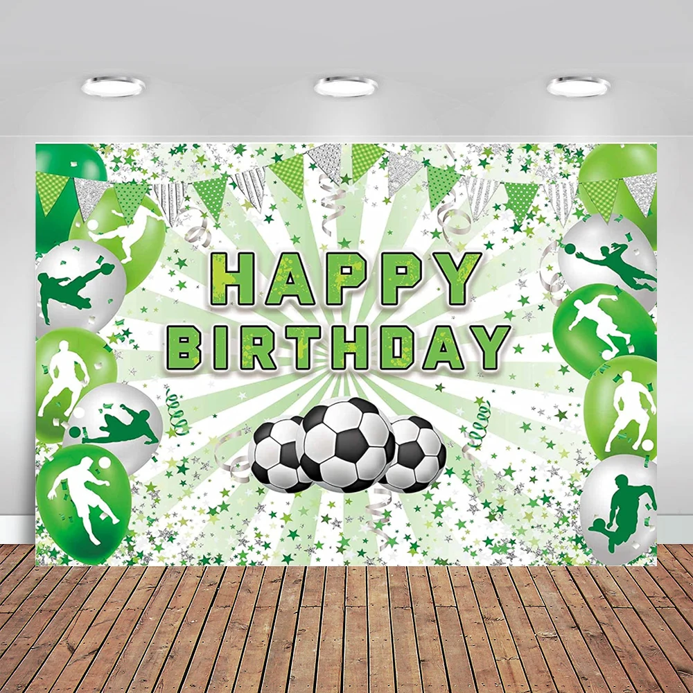 Soccer Birthday Party Backdrop Football Field Boys Bday Cake Table Banner Green Balloons Decoration Sports Background