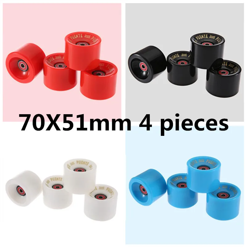 4 pieces Longboard Wheel + ABEC-9 Bearing 70mm 51mm Skateboard Tyre abec9 608 bearings Ruedas Skate Board Roller 82A 70X51mm