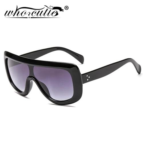 Imagen 2 del producto WHO CUTIE 2025 gafas de sol de gran tamaño para mujer, marca de diseñador, escudo, marco grande, lente plana con gradiente, gafas de sol para mujer OM87B