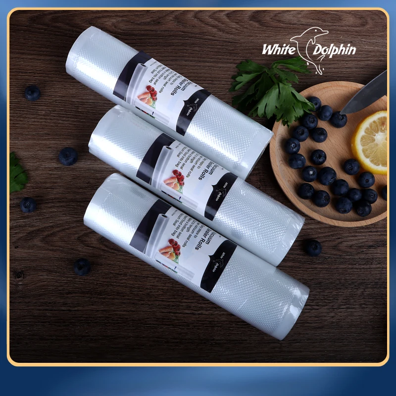 Delfino bianco Da Cucina 3 Rolls Cibo Vacuum Sealer Borse 12 15 20 25x500cm Per Il Cibo Saver Rotoli casa di Tenuta di Vuoto Sacchetti Packer