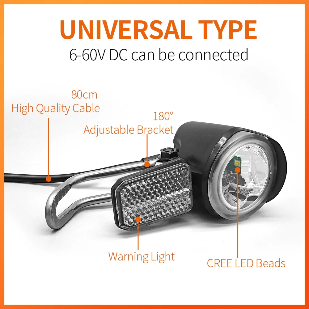 Electric Bicycle Front Light and Tail Light Suitable for 6-60V Voltage for Ebike conversion kit Accessories