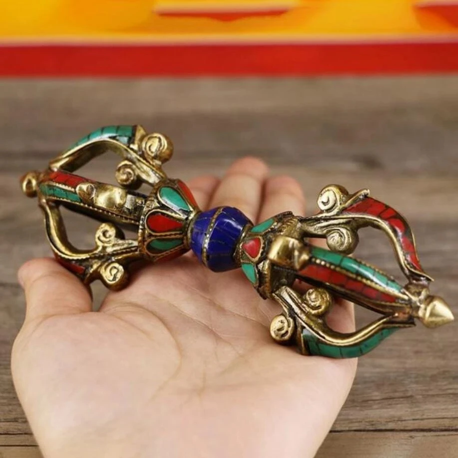 Copper Statue Religious Ritual Buddha Nepalese Handmade Five-strand Diamond Turquoise Konjac Copper Ware Home Decoration Figu