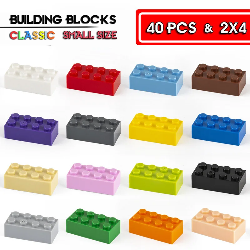 40 pezzi di blocchi di costruzione 2x4 punti creatività educativa piccolo arcobaleno mattone compatibile con blocchi di costruzione di marca giocattolo per bambini