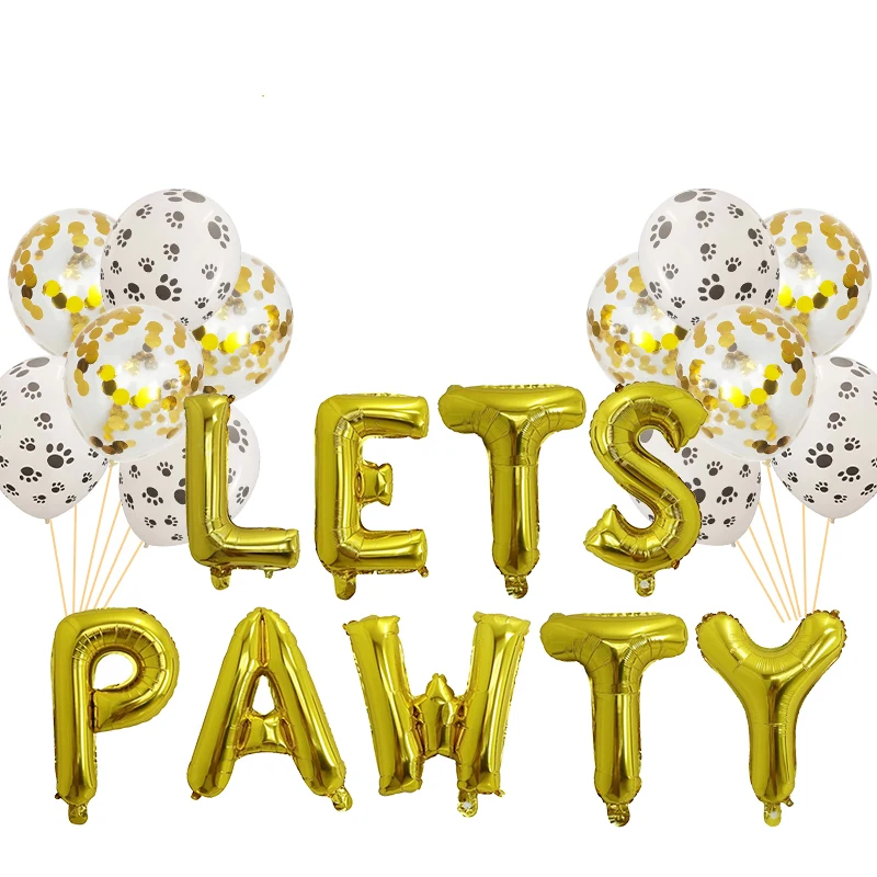 1set Pet Dog Birthday Theme Party LETS PAWTY Letter Foil Balloon Decoration Set Girl Boy Celebration Atmosphere Party Supplies