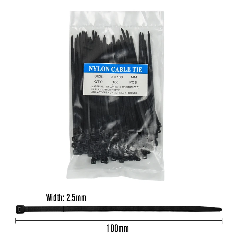 300 Stück/100 Stück Schwarz-Weiße Selbstsichernde Nylon-Kabelbinder Kunststoff-Kabelbinder für Innen- und Außenbereich Mehrzweck 3x100 3x150 4x200 – Detail 7