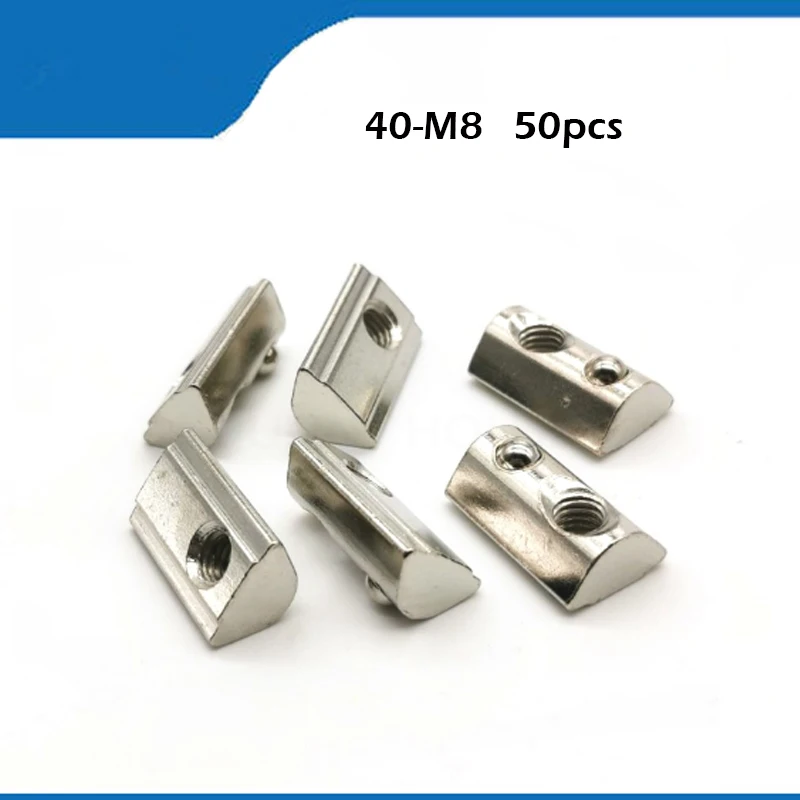 

T slot 50pcs/lot M8 T Spring Nut Half Round Elasticity Spring Nut T nut Block for 4040 Aluminium Profile