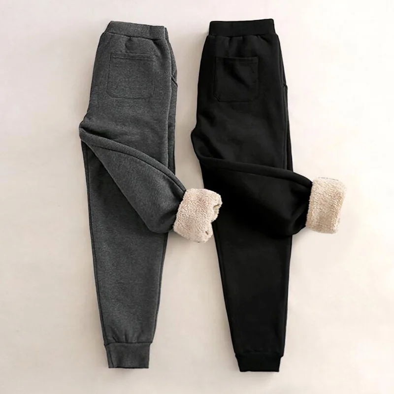 Women Pants Winter Cashmere Casual Sweatpants Elastic Waist Warm Cotton Trousers Thick Lambskin Cashmere Loose Harem Pants