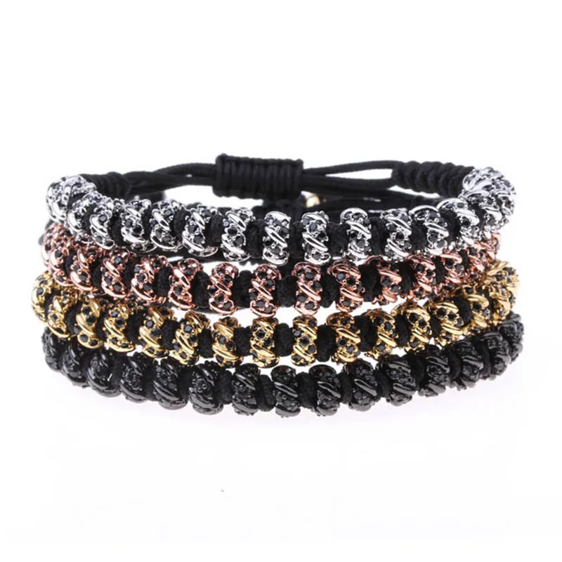 

High Quality CZ Micro Pave Spacers Handcraft Cord Braided Beaded Friendship Bracelet Bangle For Men