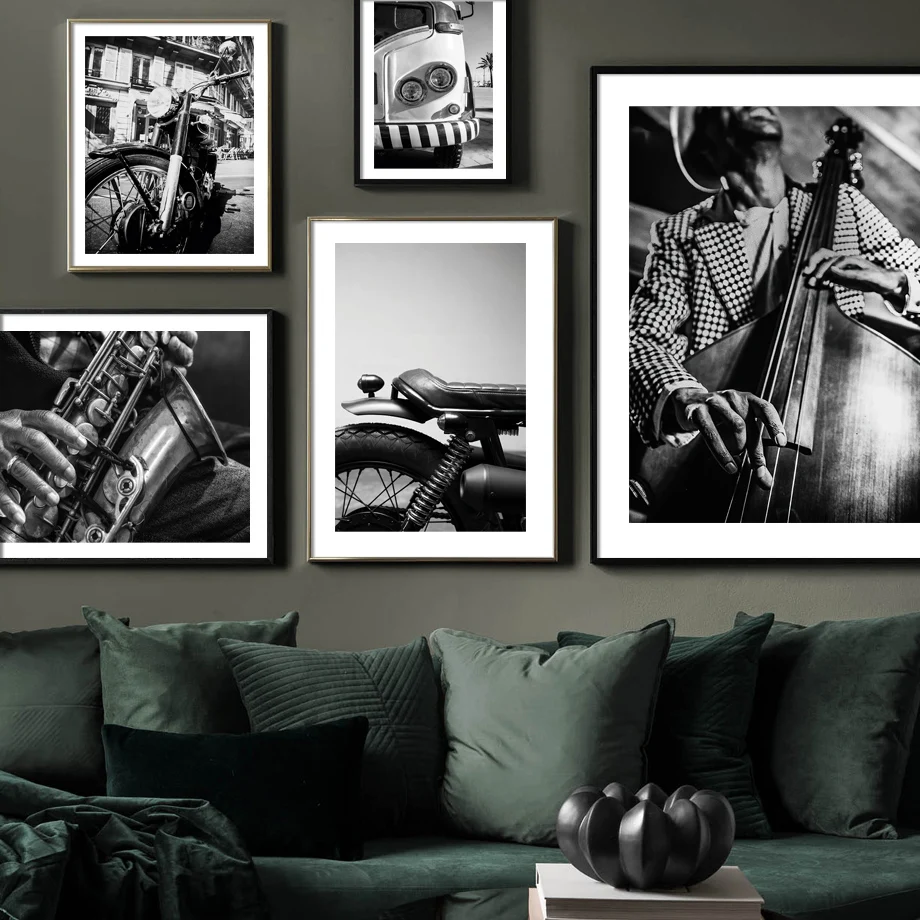 Nordic Vintage Poster Classic Motorcycle Bass Saxophone Camper Van Wall Art Print Canvas Painting Decor Pictures For Living Room