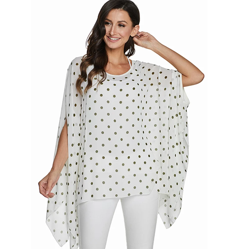 

BHflutter White Blouse Shirt Women 2020 New Sexy Polka Dot Print Casual Tops Tees Summer Style Batwing Chiffon Blouses Blusas