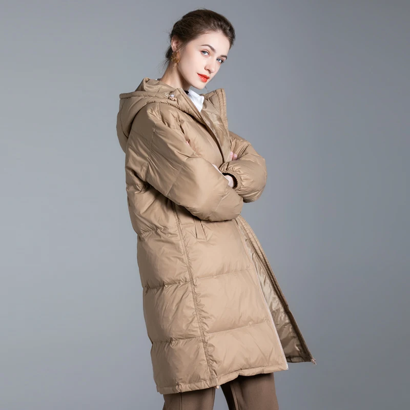 2021 New Collection Winter Women's Down Jackets Coats Female Long Casual Puffer Hooded Jackets Warm Parka Portable Overcoat