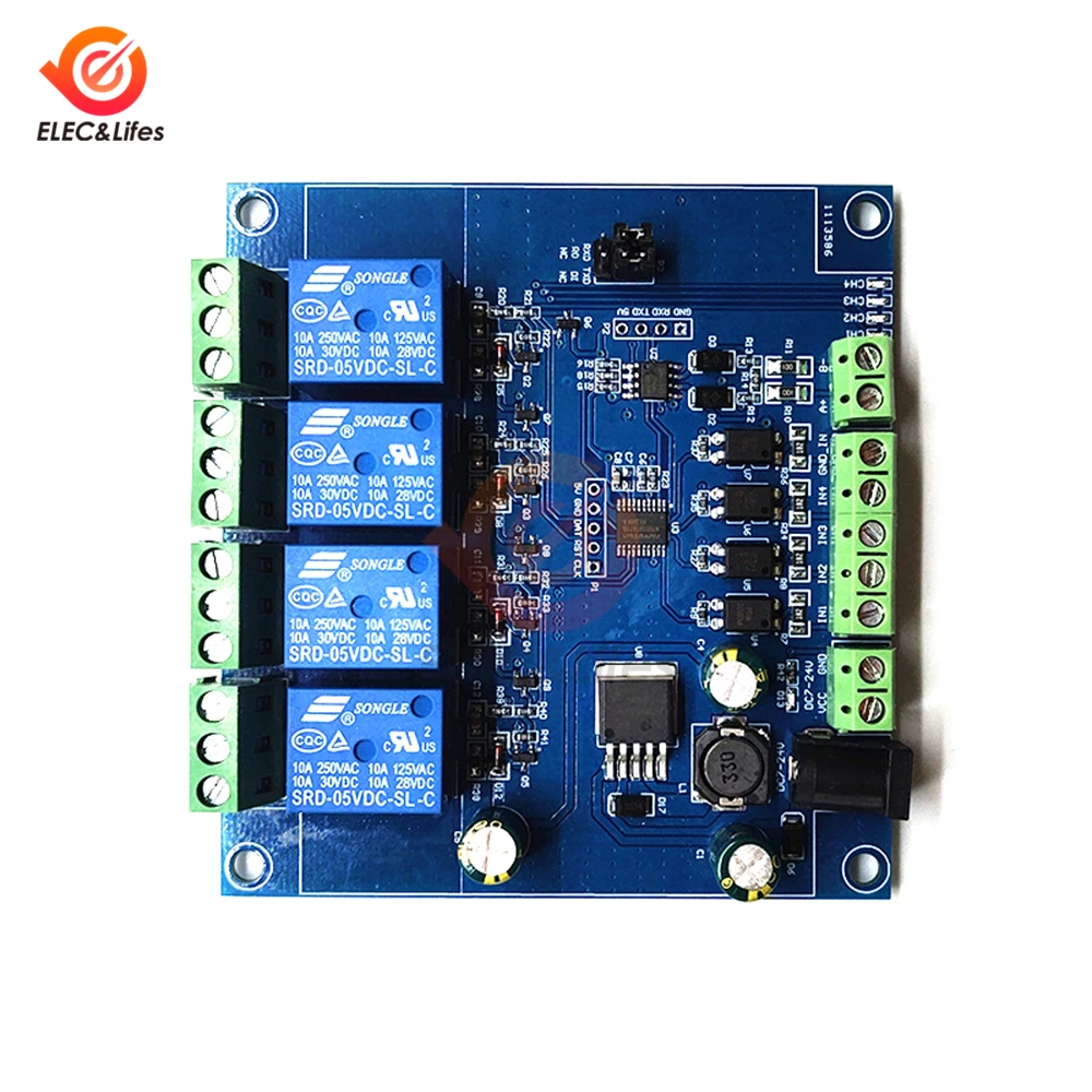 Modbus RTU 7-24V/AC 220V 4 channel Relay Module Switch RS485/TTL UART Communication Interface Anti-reverse Connection 8-bit MCU