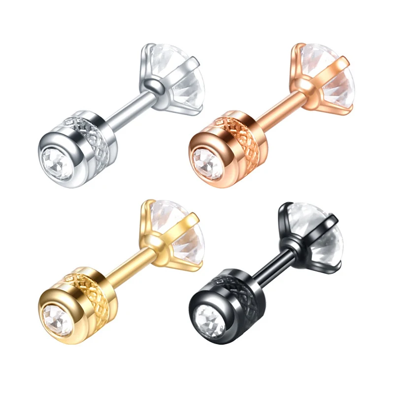 2piece/1pair Medical Stainless Steel Crystal Zircon Ear Studs Earrings Tragus Cartilage Hypoallergenic Screws Piercing Jewelry