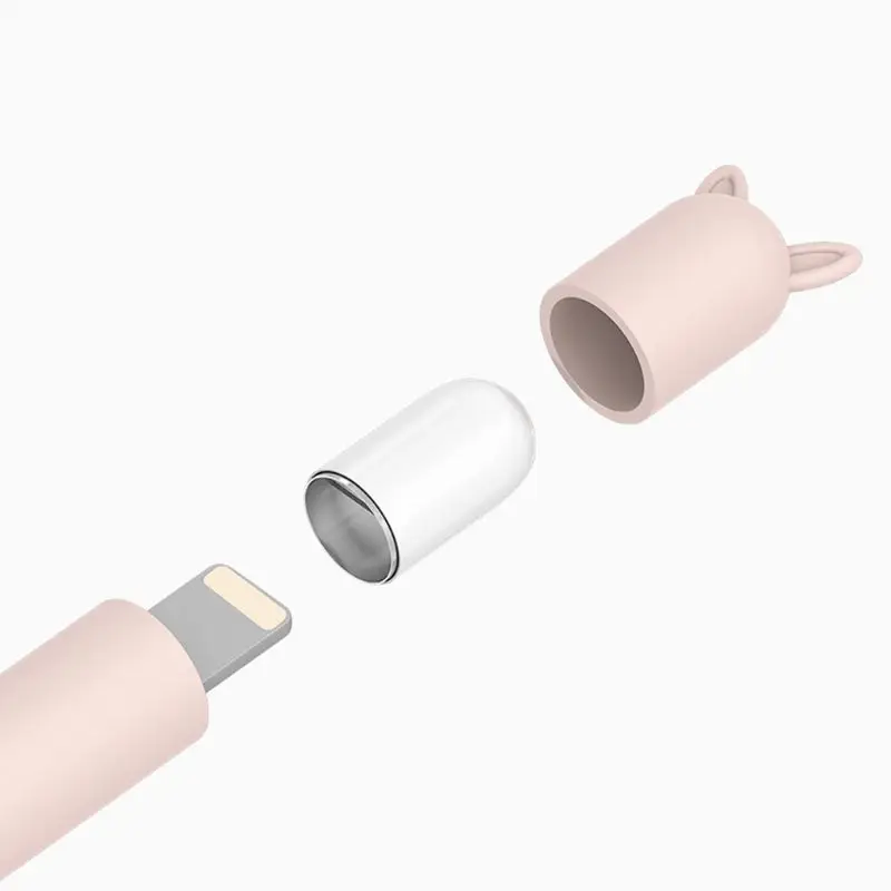 Cute Cat Ear Anti-scroll Soft Silicone Protective Sleeve Pouch Case Skin Cap Cover For Apple Pencil 1st Generation