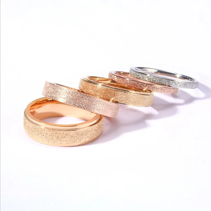 Fashion Simple Style Stainless Steel Jewelry Titanium Steel Ring Rose Gold Ring 2/4mm Frosted Ring Wedding Gift