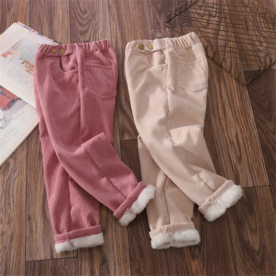 New Fashion Children Winter Warm Sport Pants Girl Plus Velvet Thickened Pants Kids Long Trousers