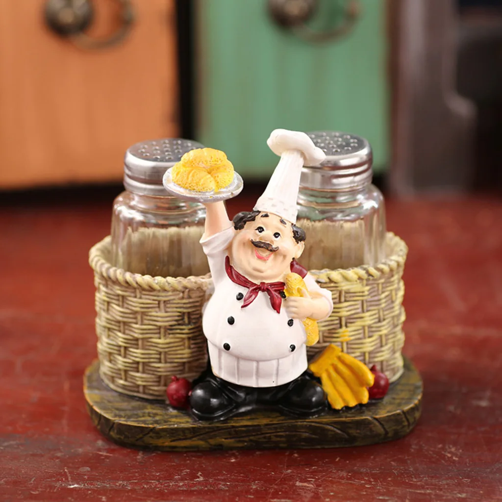 Salt Bottle Holder ,Pepper Bottle Holder,Chef Adornment,Kitchen Resin Ornaments,Chef Statue Sculpture for Collectible Figurine