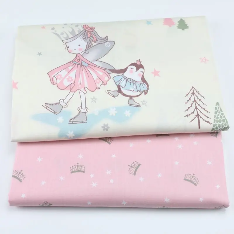 Cartoon Fairy Tale Princess Pink Cotton Twill Fabric For Sewing Girl Clothes Dress Per Meters