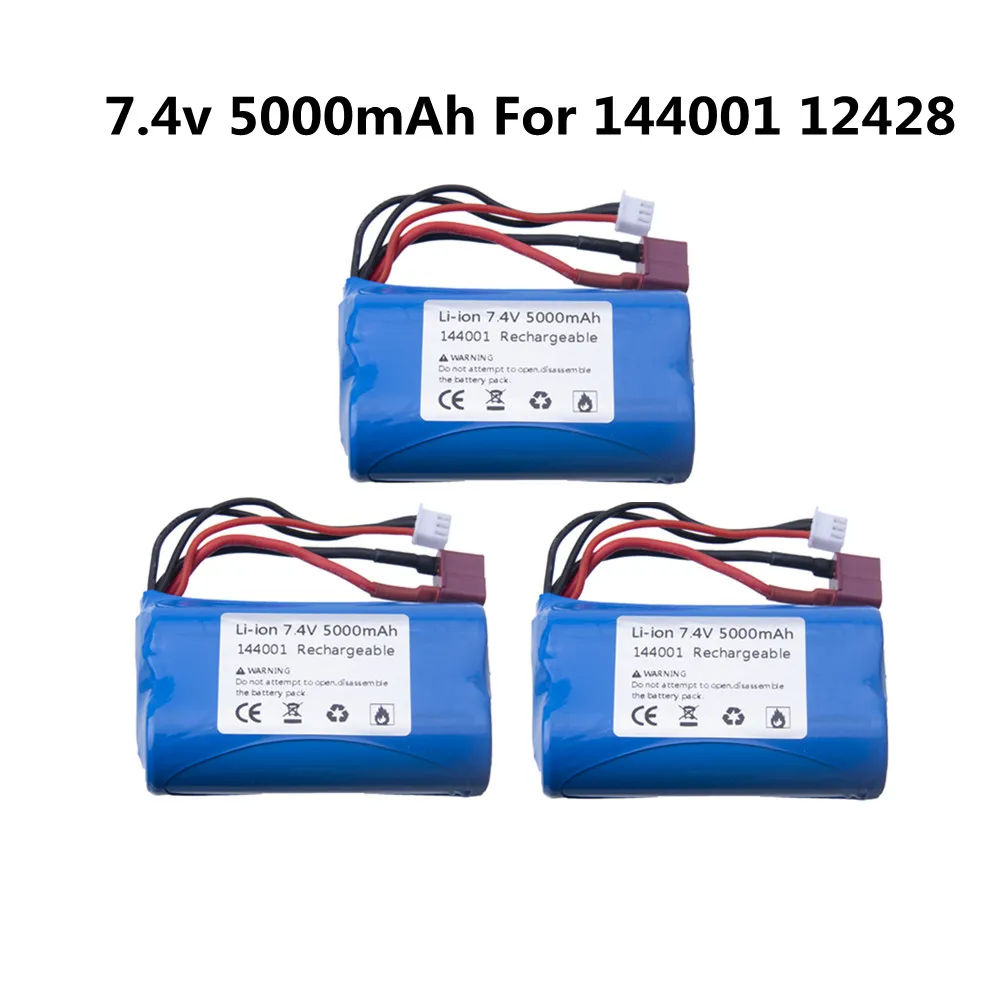 7.4V 5000mah lipo 배터리 2S T 플러그, Wltoys 12428 144001 RC 자동차 예비 액세서리 7.4V 대용량 배터리 1 피스 5 피스