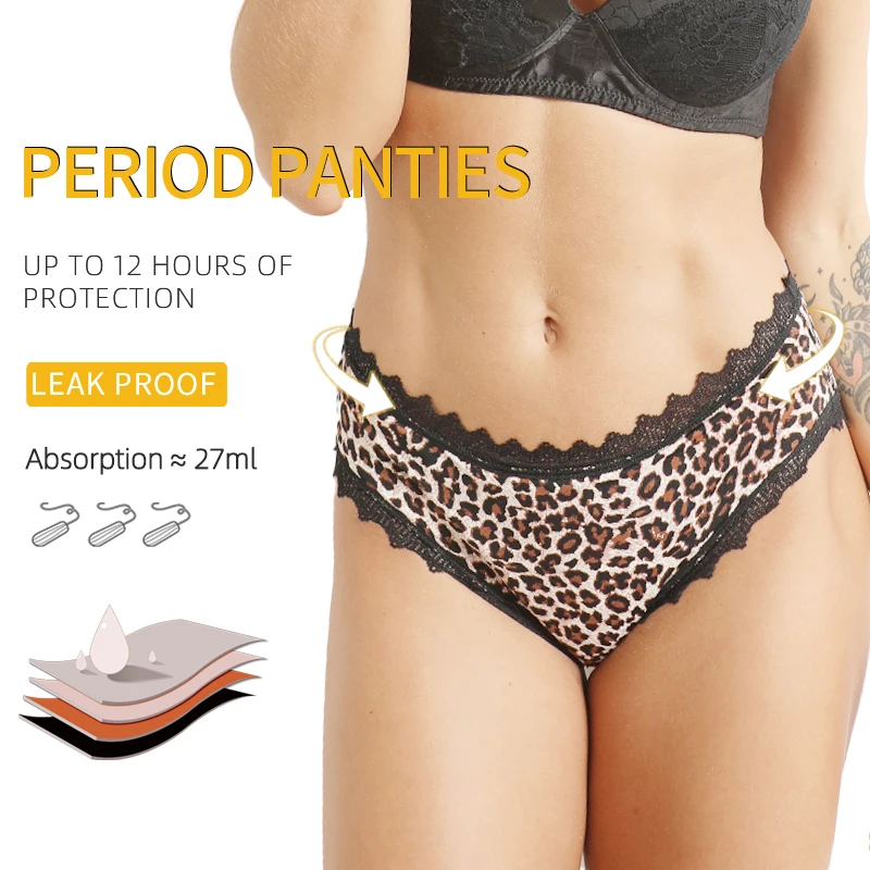 

Women's Period Panties Leopard Print Physiological Undies Leak Proof Mesh Menstrual Underwear Sexy Bamboo Fiber Menstrual Brief