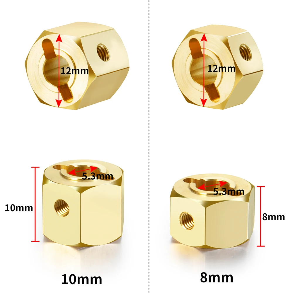 AXSPEED 4PCS 12mm adattatore mozzo esagonale ruota 8/10mm dadi estesi contrappeso in ottone per 1/10 RC Crawler Redcat GEN8 parti di aggiornamento