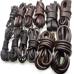 2m/Lot Brown Genuine Leather Cord 1/2/3/4/5/6/8mm Round Flat Leather Strap Rope String for DIY Bracelet Necklace Jewelry Making