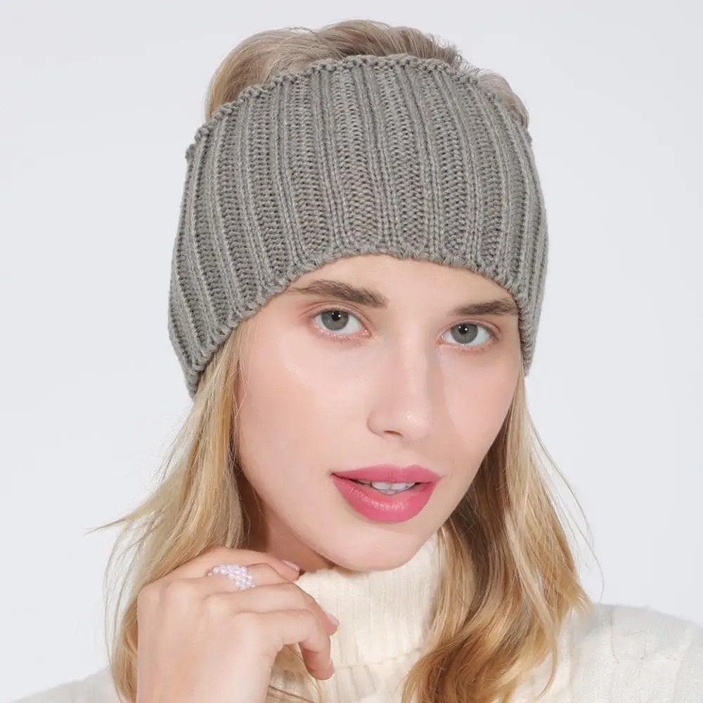 Women Autumn Winter Ponytail Beanie Hat Female Acrylic Stripe Knitted Hat Lady Stretch Crochet Winter Hat