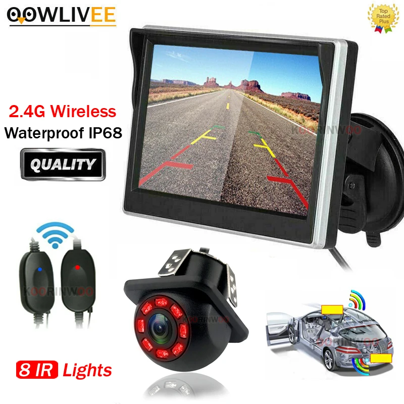 OOWLIVEE Car Smart System For Cars Rear view camera + LCD monitor Sucker Window Monitor Night Vision Infrared Light Camera Video