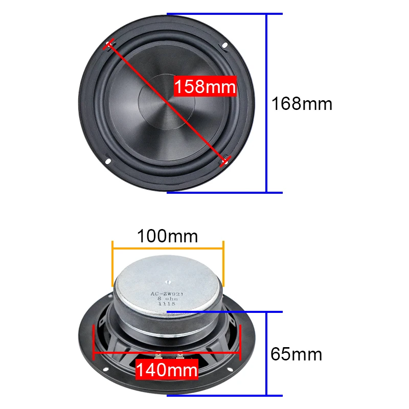 GHXAMP-altavoz HIFI de 6,5 pulgadas y 168mm, de 8Ohm altavoz de graves, 60W, cono PP para controlador de Audio de estantería Dimensional, 1 unidad