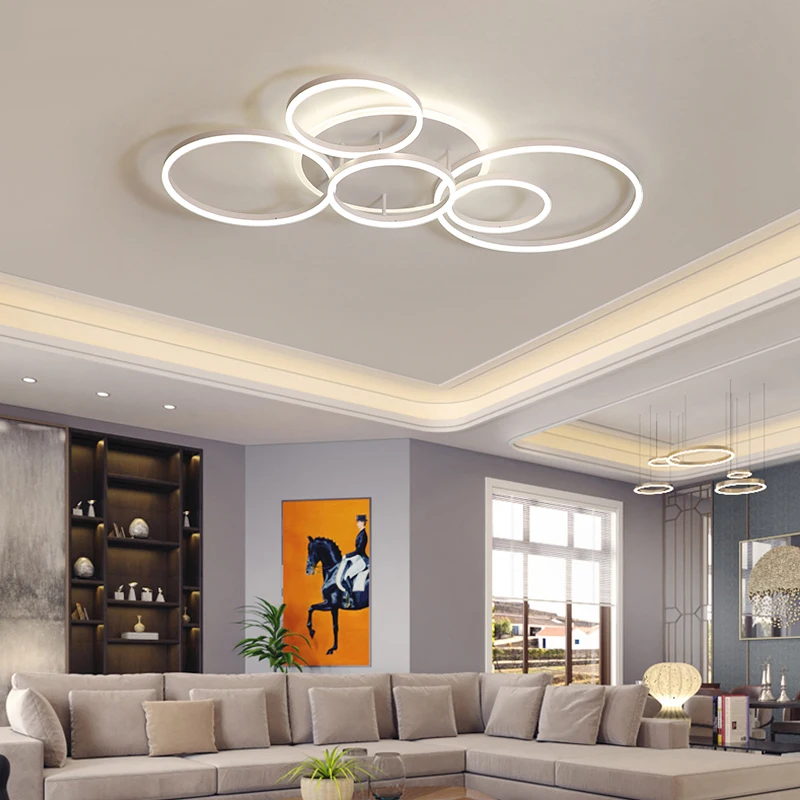 Modern Round Design Ceiling Lights For Living Room Bedroom Gold White Coffee Painted  Circle Rings Lighting Fixtures Luminaire