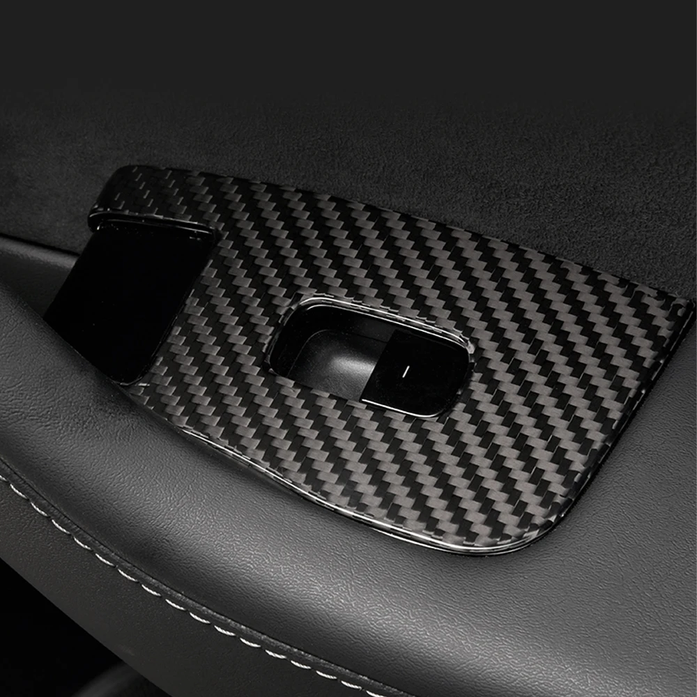 New 8PCS Carbon Fiber Car Windows Control Panel Cover Stickers Moulding Trim For Tesla Model 3 Auto Styling Accessories Matte