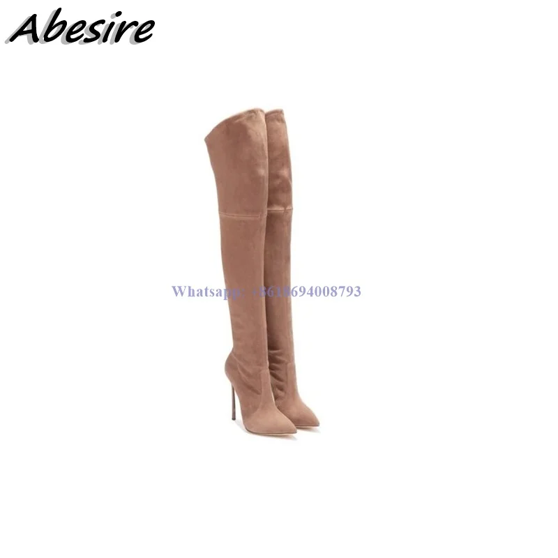 New Long Solid Thigh High Boots Side Zip Solid Stilettos High Heel Pointed Toe Women Over The Knee Boots Shoes botas de mujer