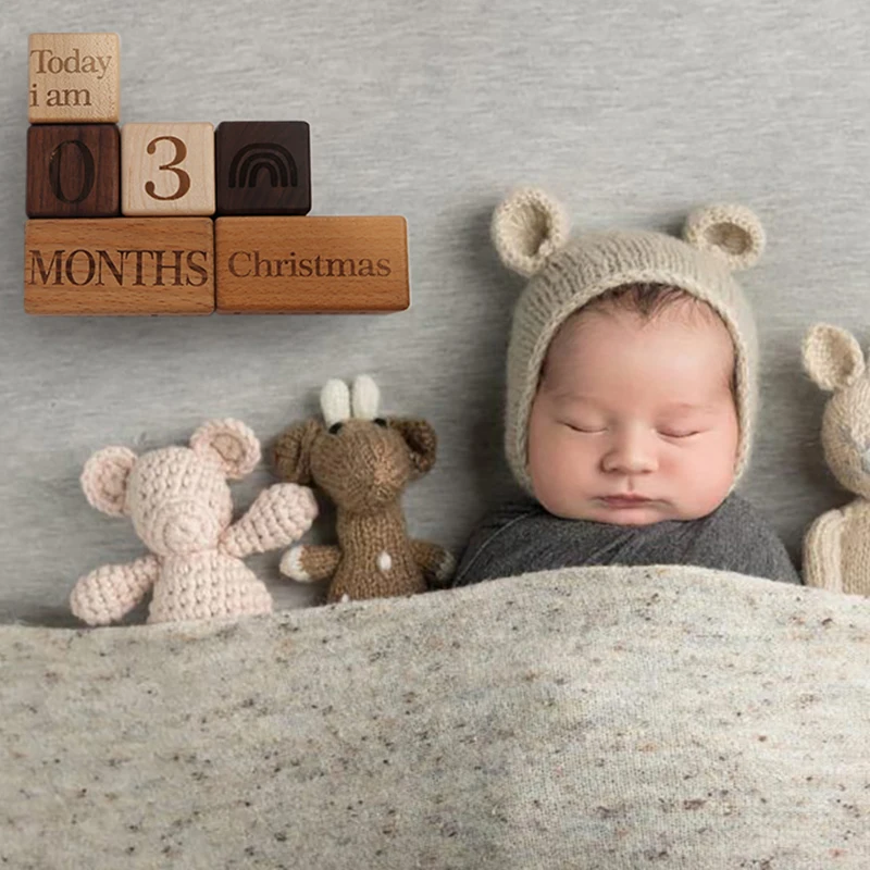 Let‘s Make Wooden Baby Milestone Blocks Age Card Photo Accessories Keepsake Newborn Birth Gift Souvenir Photography Props Tool