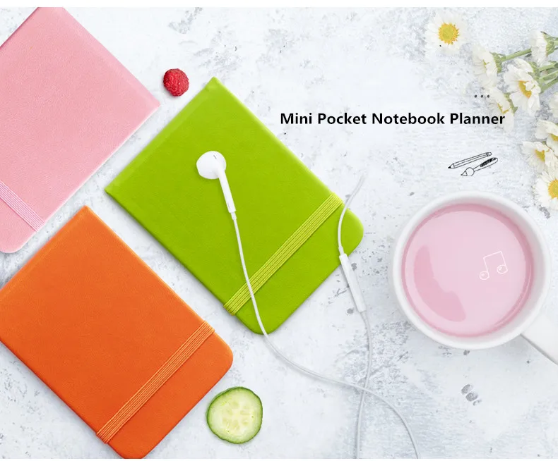 Sharkbang 96 Blatt A7 PU-Taschen-Notizbuch in Fruchtfarben, Monats-, Wochen- und Tagesplaner, Notizblöcke für Studium und Arbeit, Agenda, Schreibwaren – Detail 7