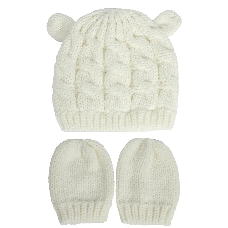 2 PCS Pure Color Baby Kids Girls Boys Winter Warm Knit Hat 2021 New Cute Glove Lovely Beanie Cap Set 0-18 Month