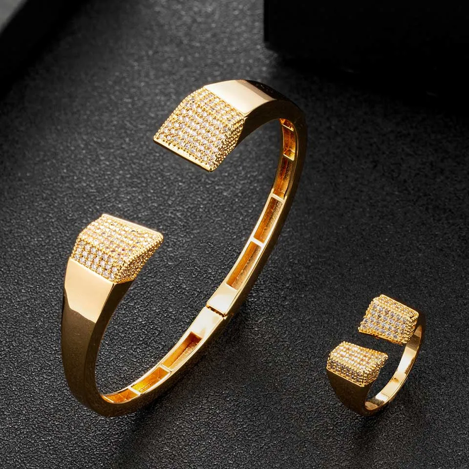 

Zlxgirl jewelry Brad Dubai Gold color women size Wedding bangle and ring jewelry set fashion Indian Gold bracelet ring bijoux se