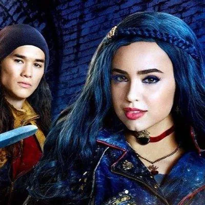 Descendants 2-Peluca de cabello sintético resistente al calor, largo ondulado azul, Cosplay, fiesta, juego de rol, gorra