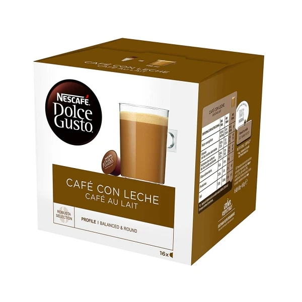 Dolce Gusto  Capsulas Cafe con  Leche Pack de 3 x 16 - 48 Cápsulas